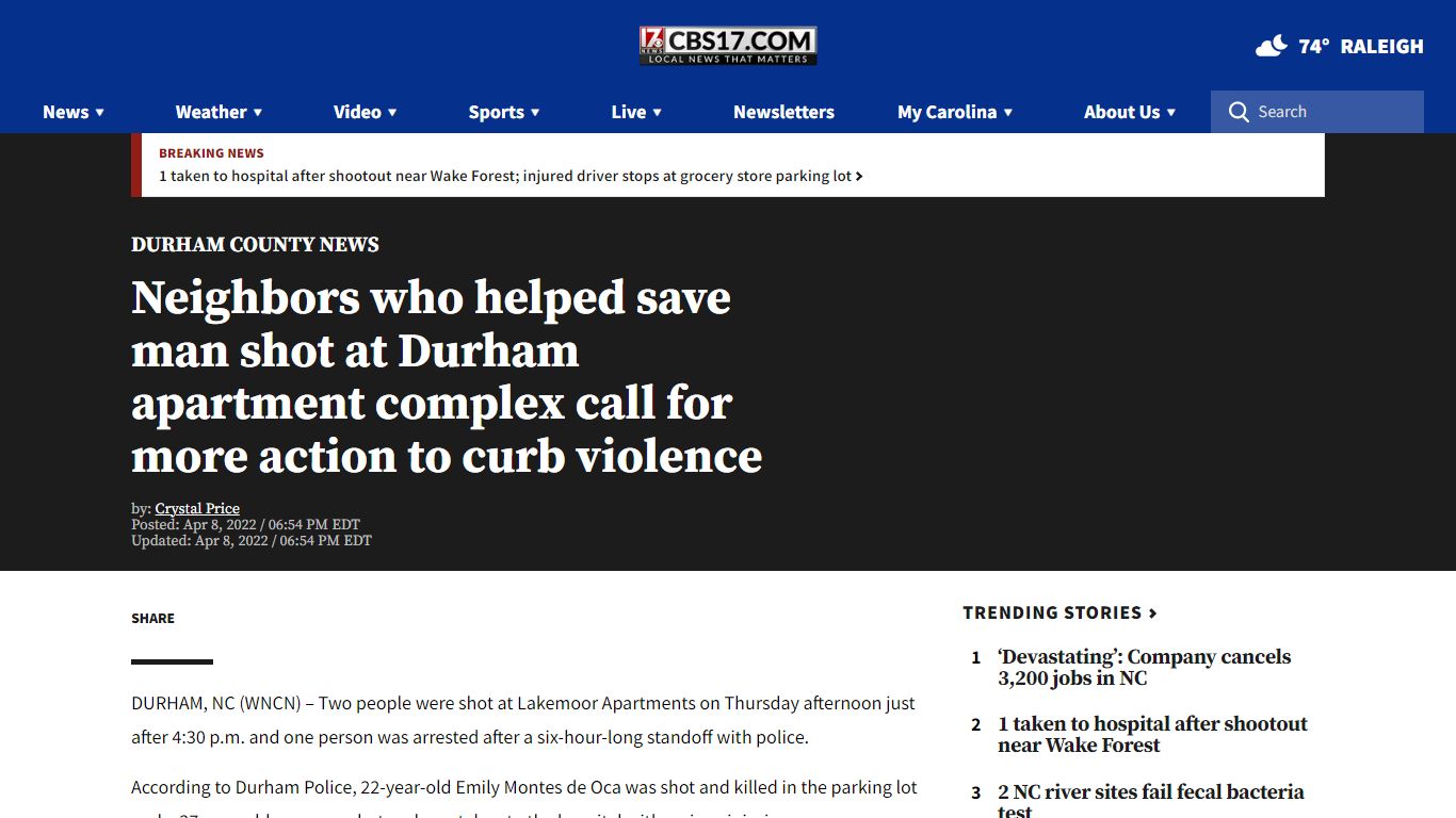 Neighbors who helped save man shot at Durham apartment complex call for ...